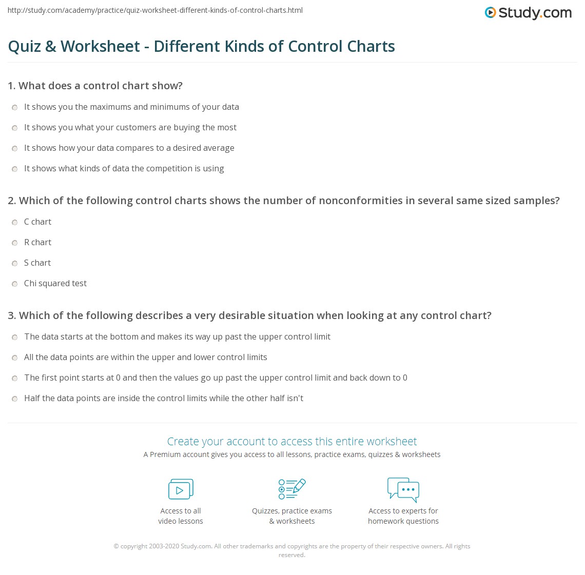 Control Chart Questions Quiz & Worksheet - Different Kinds of Control Charts | Study.com