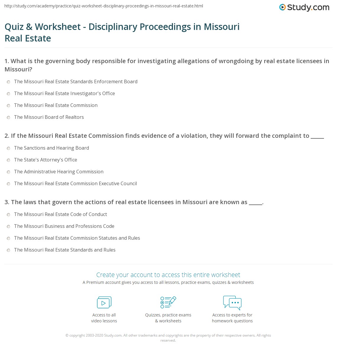 Quiz & Worksheet Disciplinary Proceedings in Missouri Real Estate