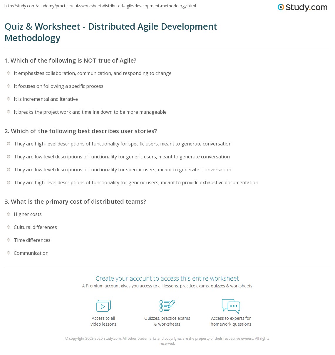 Quiz & Worksheet - Distributed Agile Development Methodology | Study.com