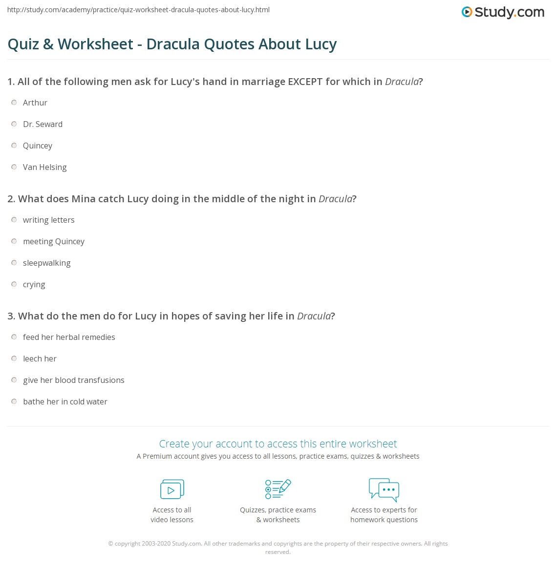Quiz & Worksheet - Dracula Quotes About Lucy | Study.com
