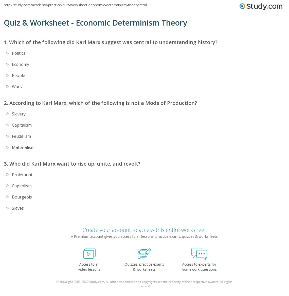 Quiz Worksheet Economic Determinism Theory Study