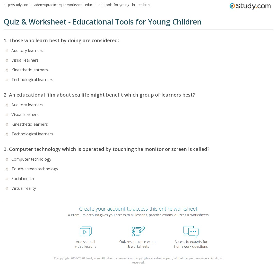 Quiz & Worksheet - Educational Tools for Young Children | Study.com