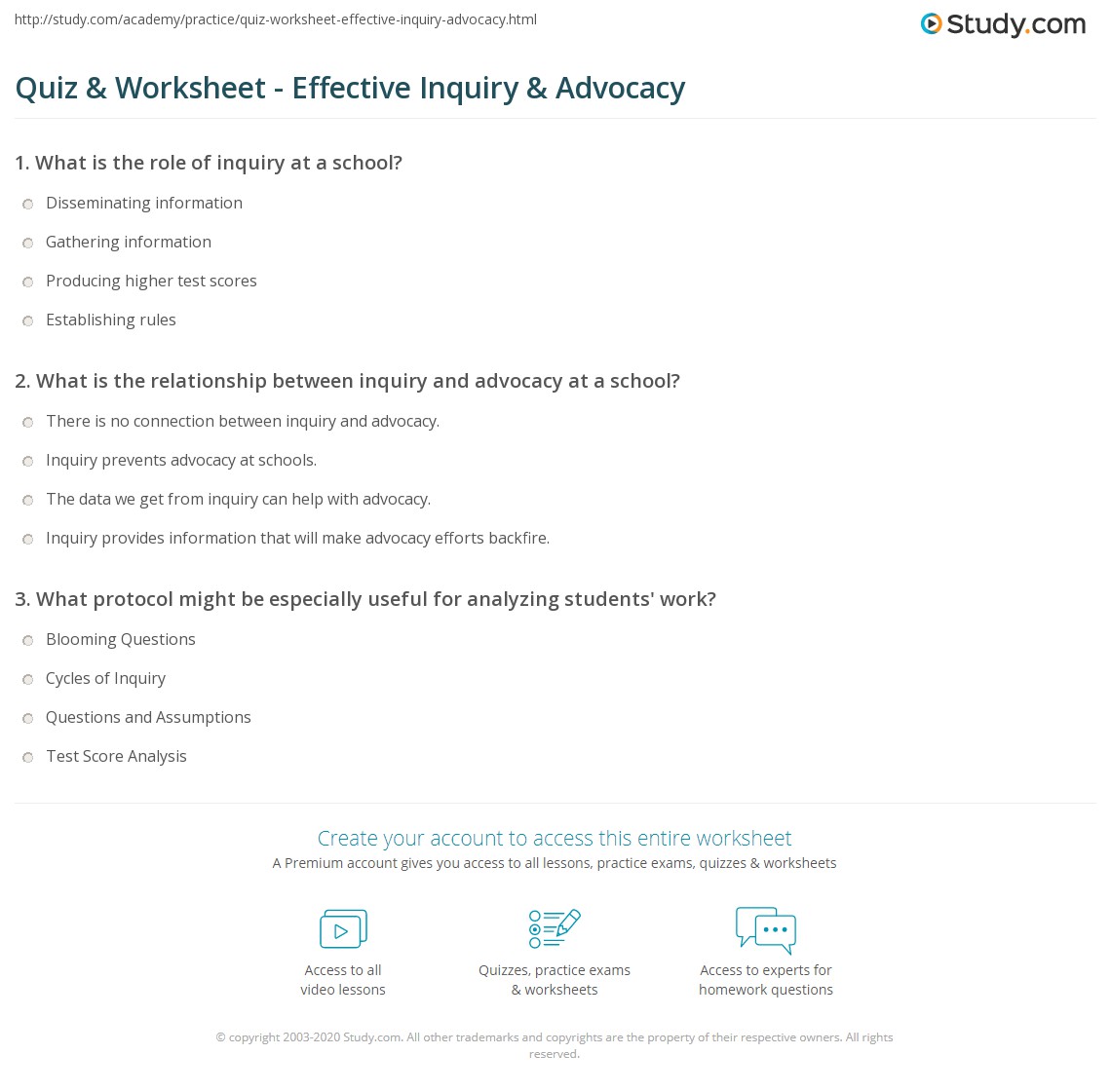 Quiz & Worksheet - Effective Inquiry & Advocacy | Study.com