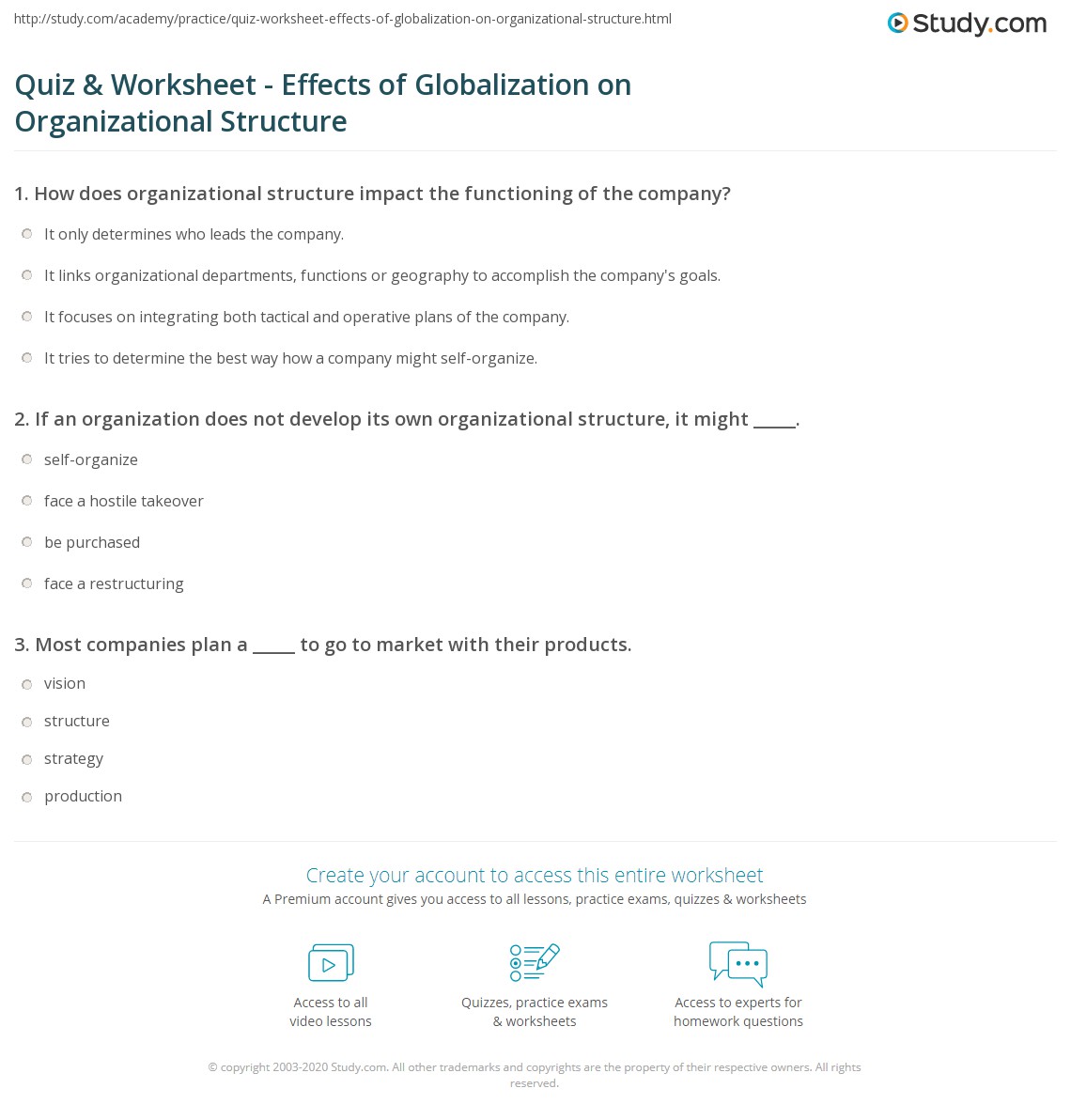 Quiz & Worksheet - Effects of Globalization on Organizational Structure ...