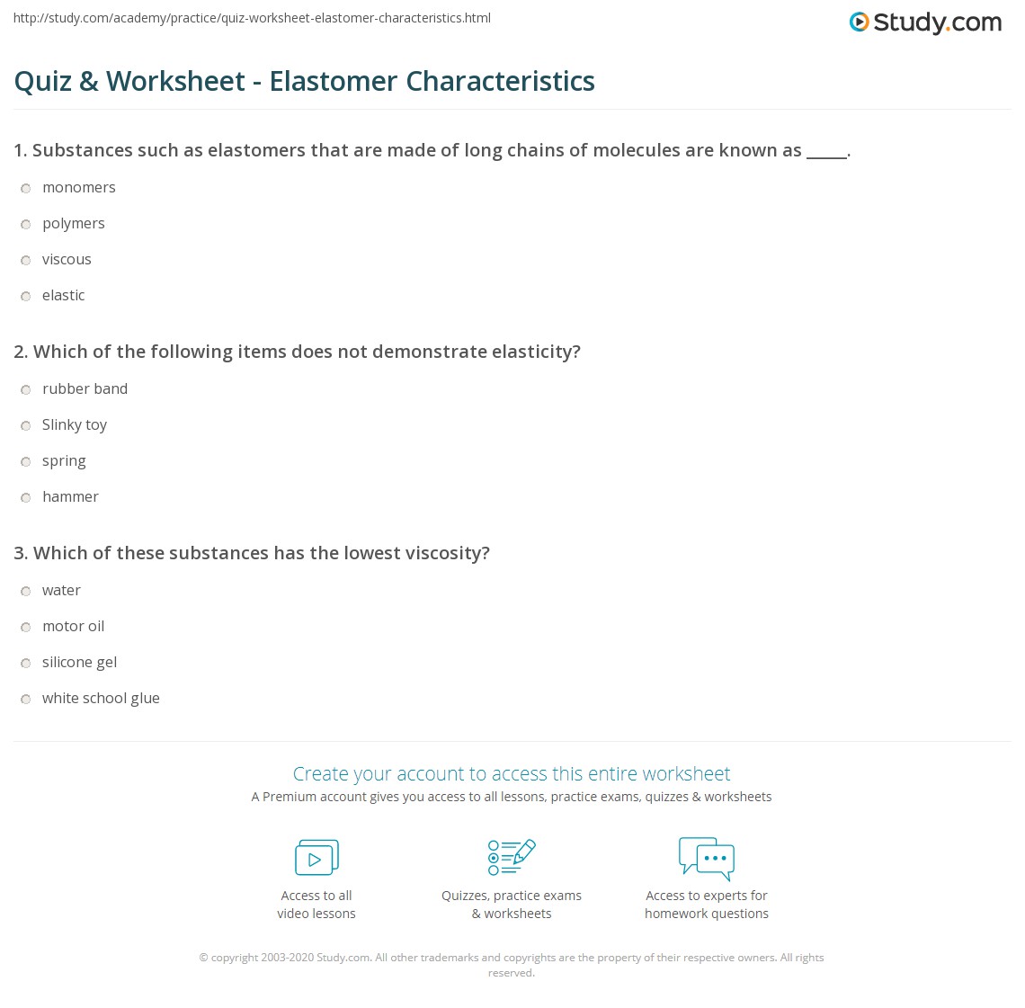 Quiz & Worksheet Elastomer Characteristics