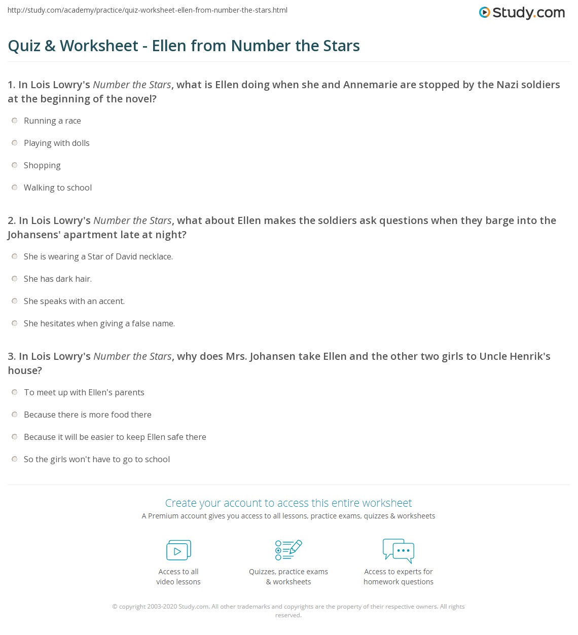 Quiz & Worksheet - Ellen from Number the Stars | Study.com