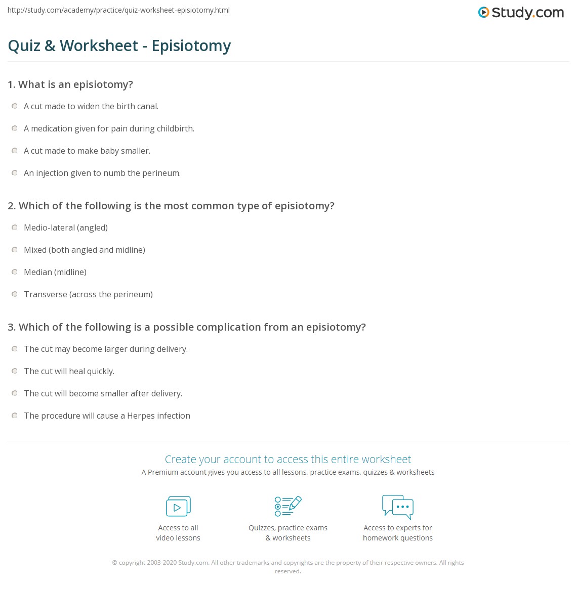 Quiz & Worksheet Episiotomy