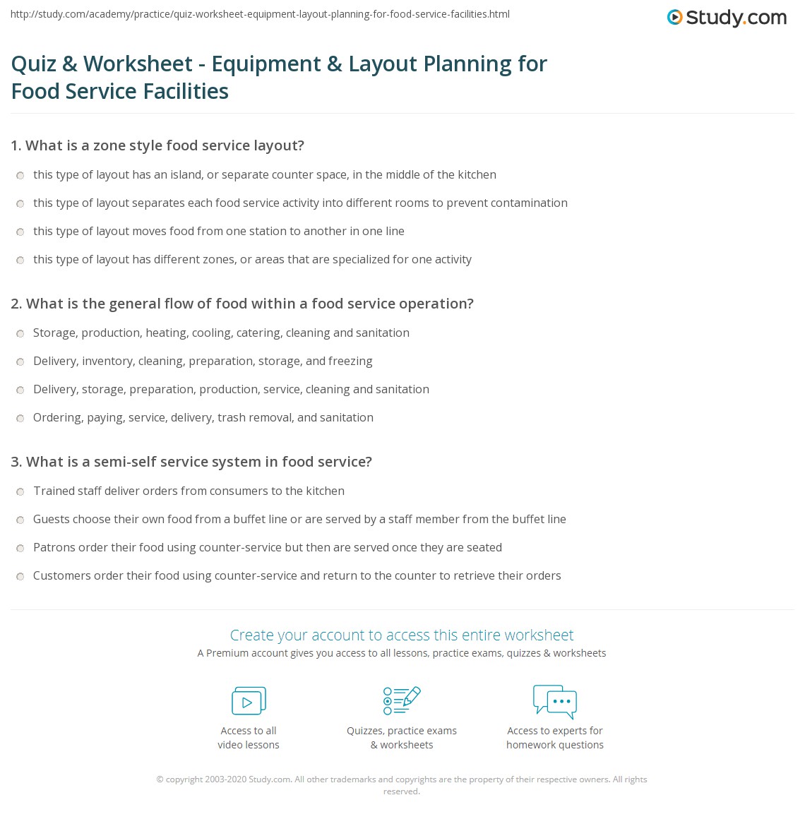 Quiz & Worksheet Equipment & Layout Planning for Food Service