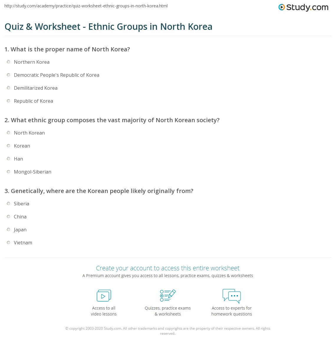 Quiz & Worksheet Ethnic Groups in North Korea