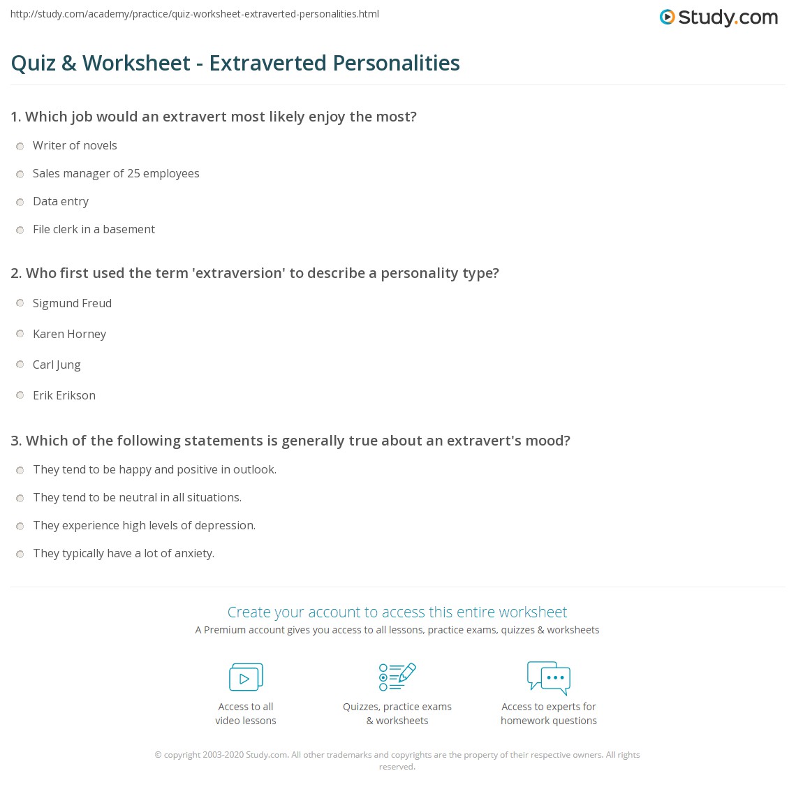 Quiz & Worksheet - Extraverted Personalities | Study.com