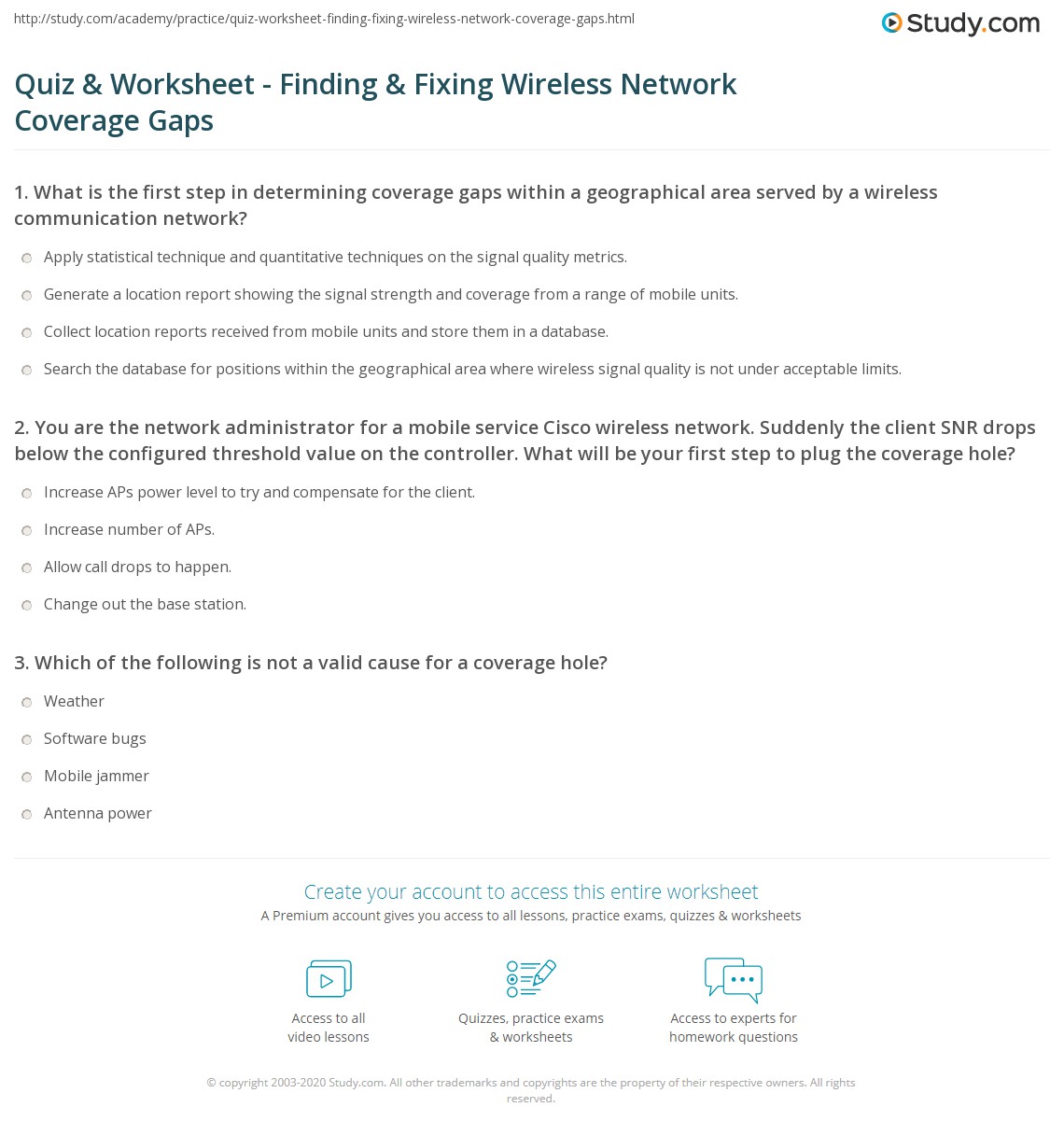 Quiz & Worksheet - Finding & Fixing Wireless Network Coverage Gaps ...