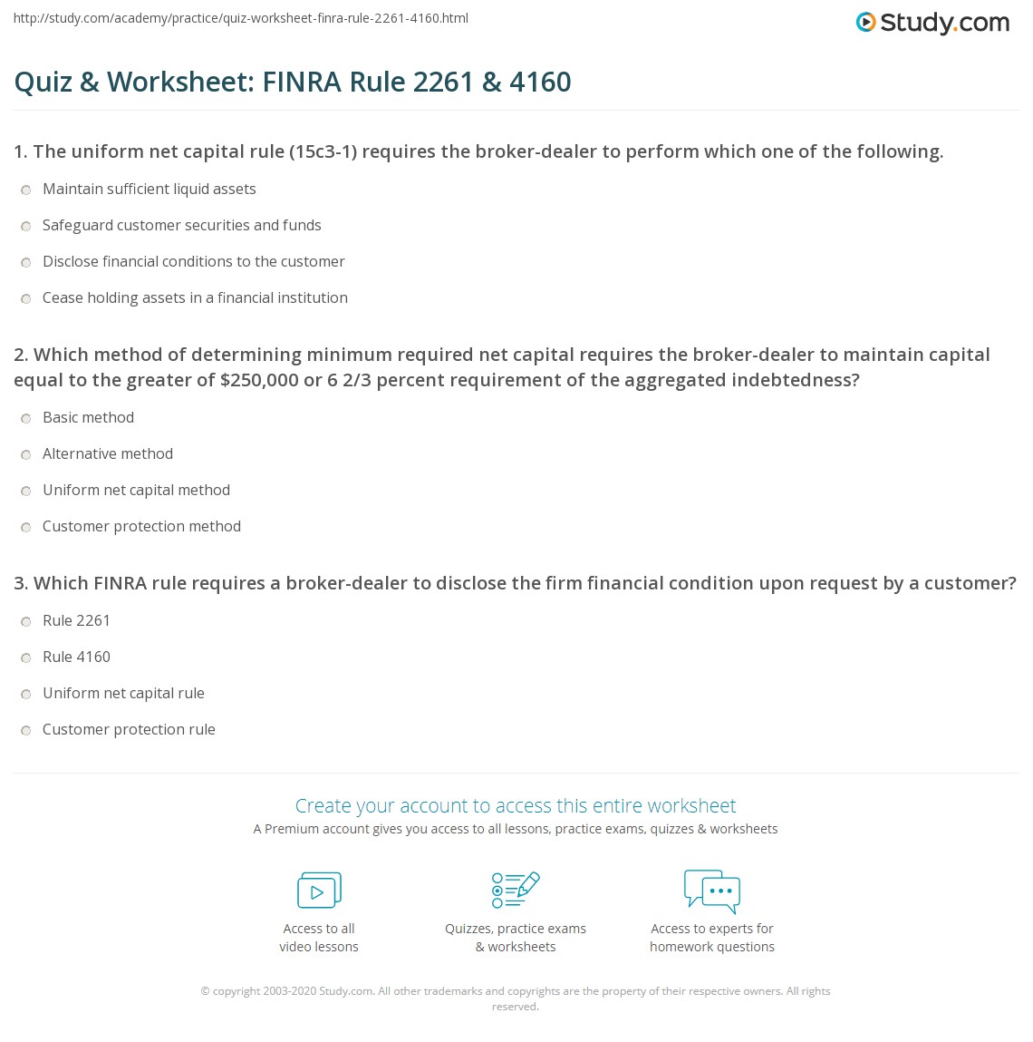 Quiz & Worksheet: FINRA Rule 2261 & 4160 | Study.com