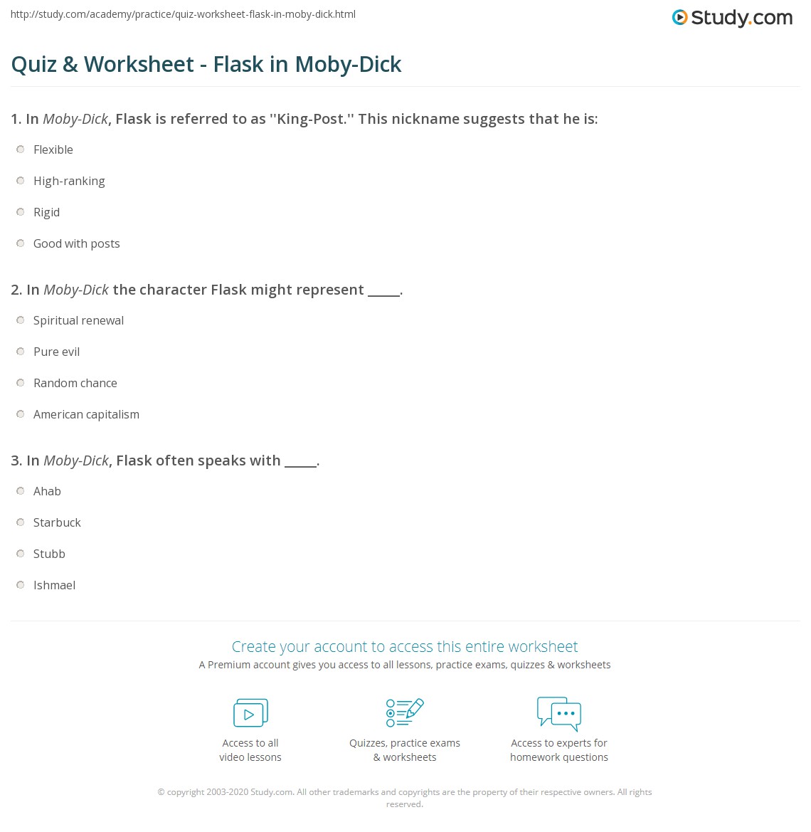 Quiz &amp; Worksheet - Flask in Moby-Dick | Study.com