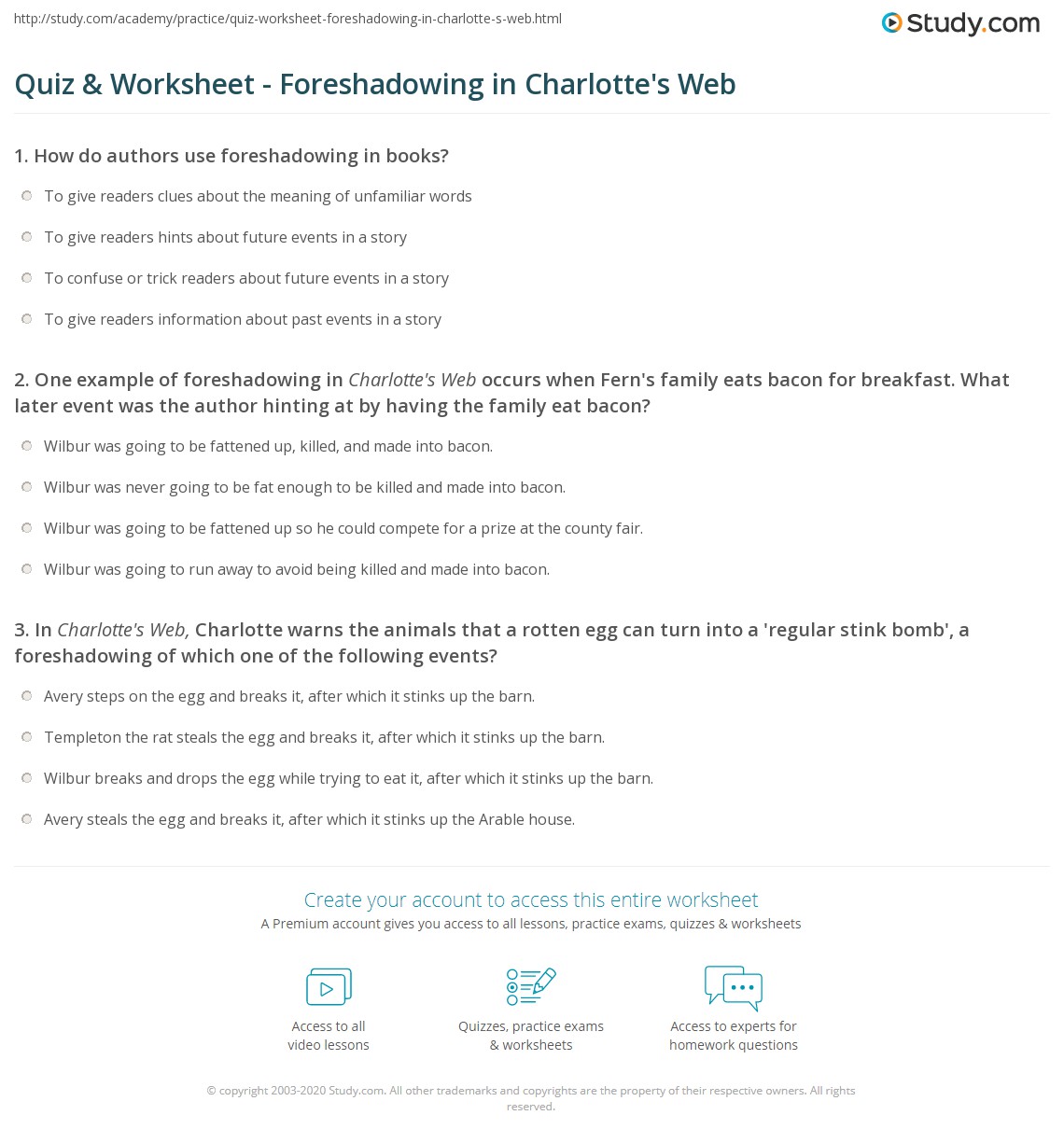 Quiz & Worksheet - Foreshadowing in Charlotte's Web | Study.com