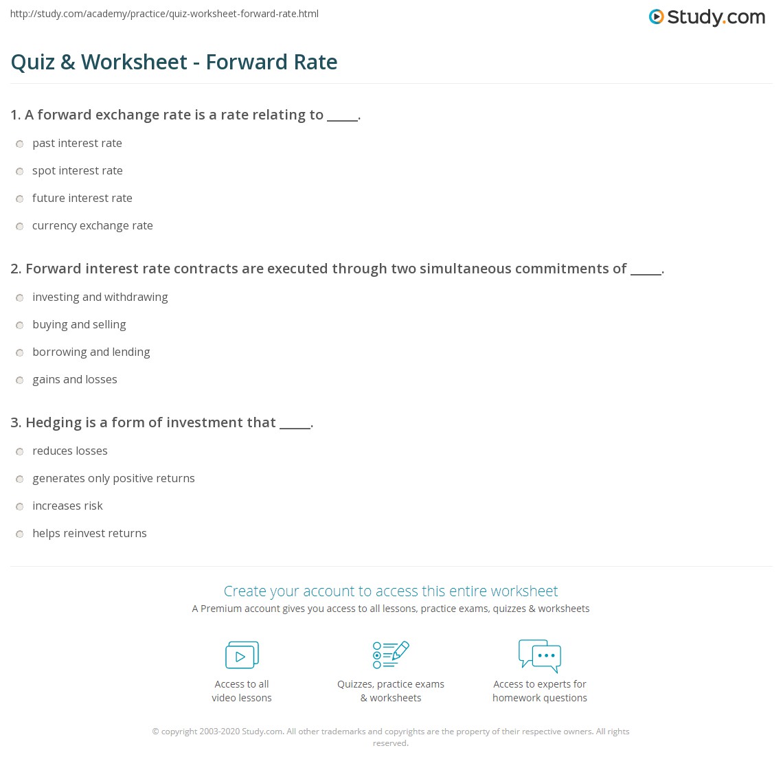 Quiz & Worksheet - Forward Rate | Study.com