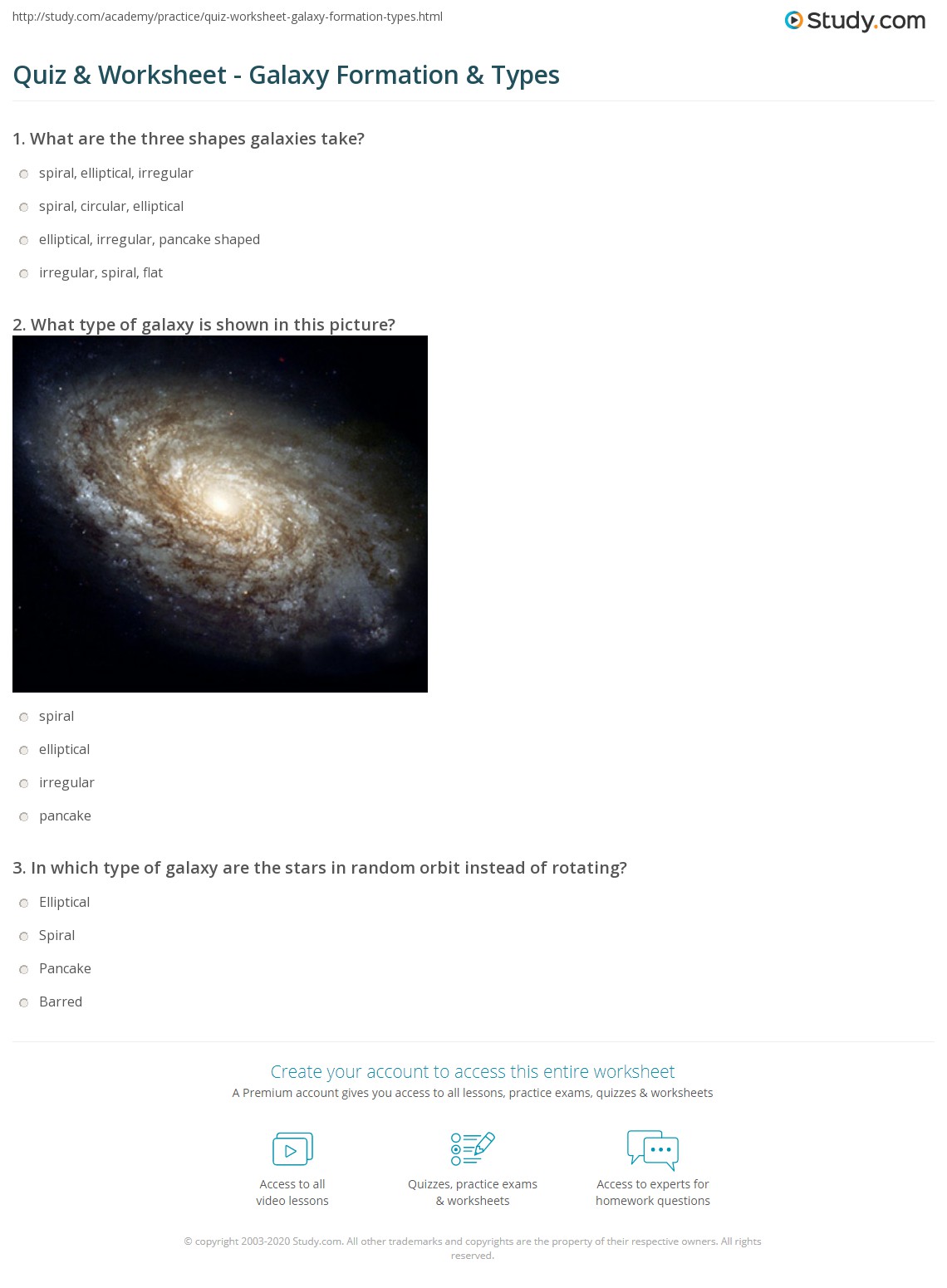 Quiz Worksheet Galaxy Formation Types Study