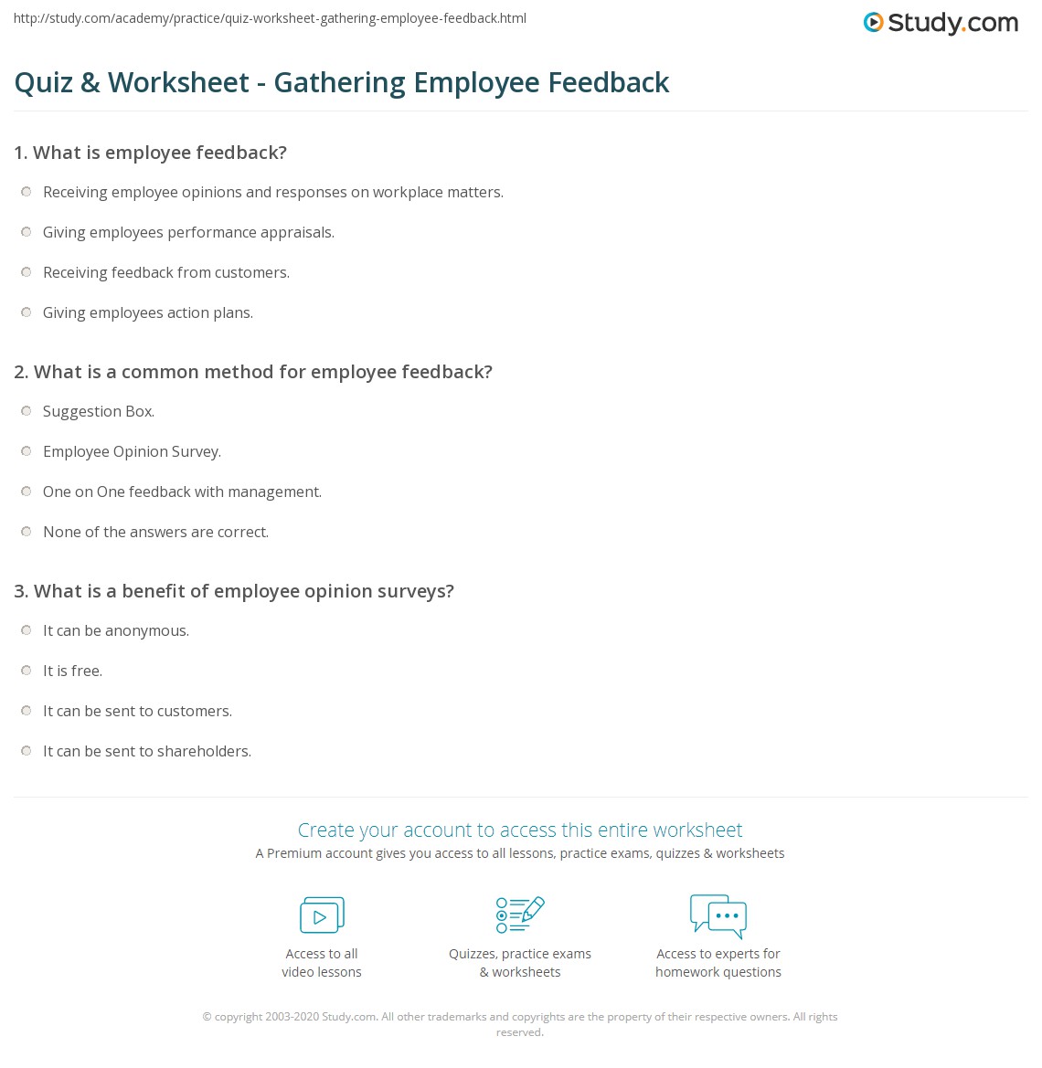 Quiz & Worksheet - Gathering Employee Feedback | Study.com