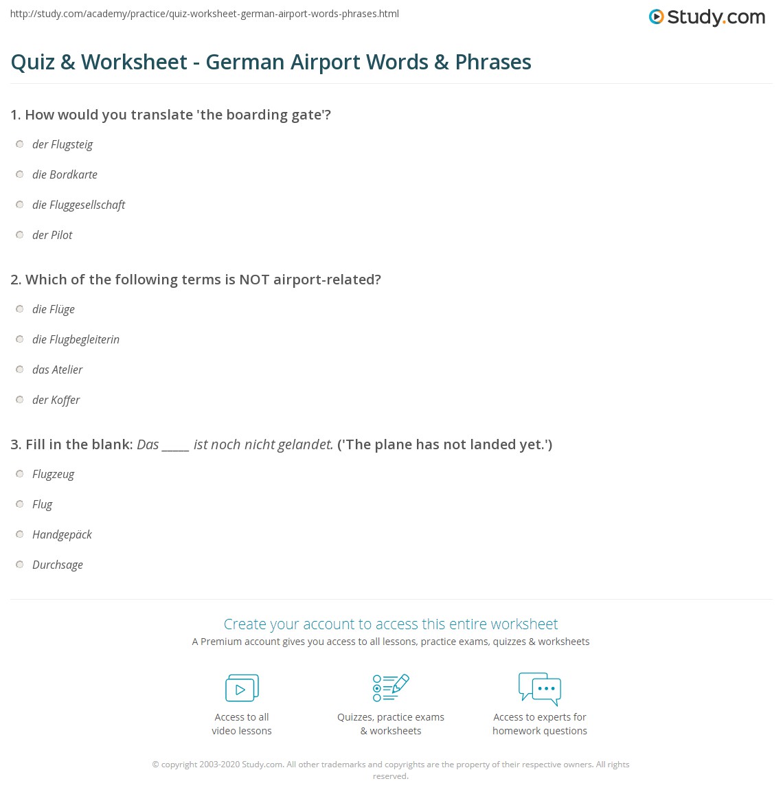Quiz & Worksheet German Airport Words & Phrases