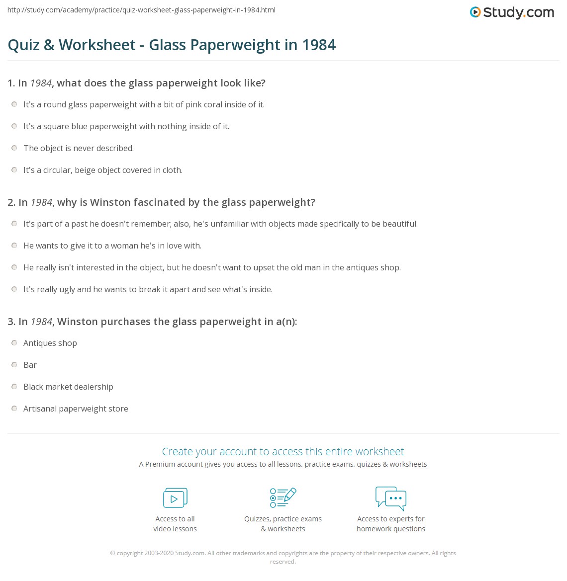 Quiz & Worksheet Glass Paperweight in 1984