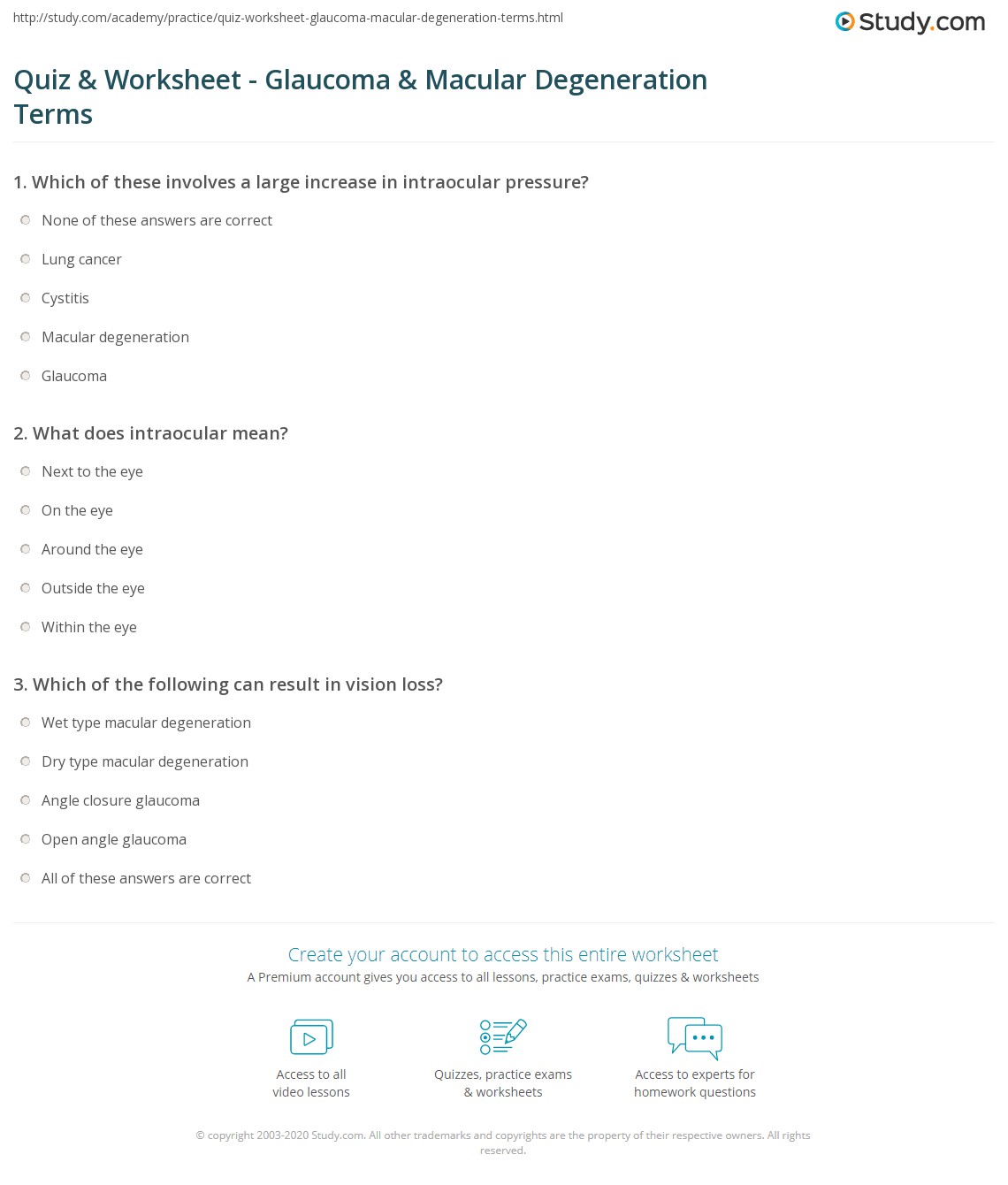 Quiz & Worksheet & Macular Degeneration Terms