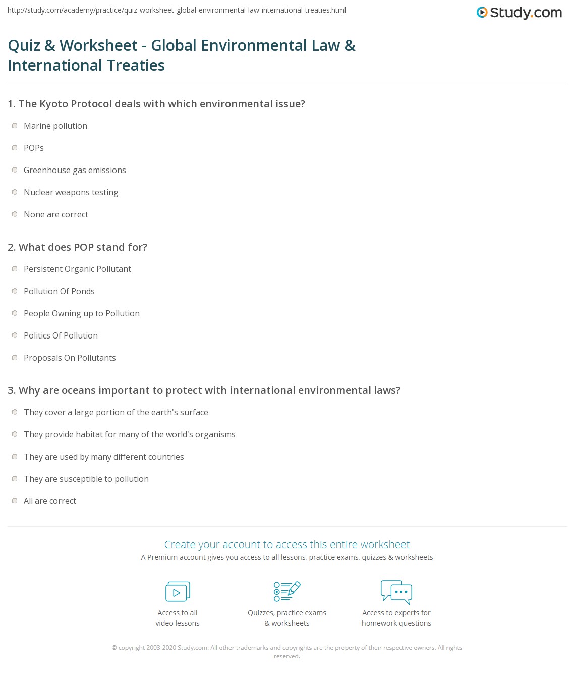 Quiz & Worksheet - Global Environmental Law & International Treaties ...