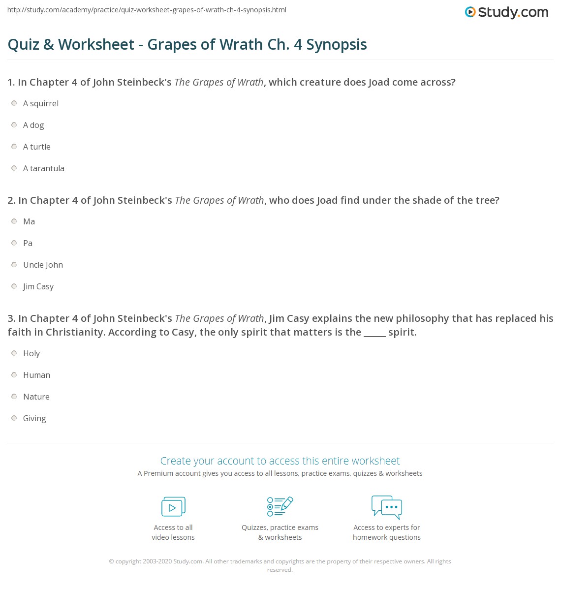 Quiz & Worksheet Grapes of Wrath Ch. 4 Synopsis