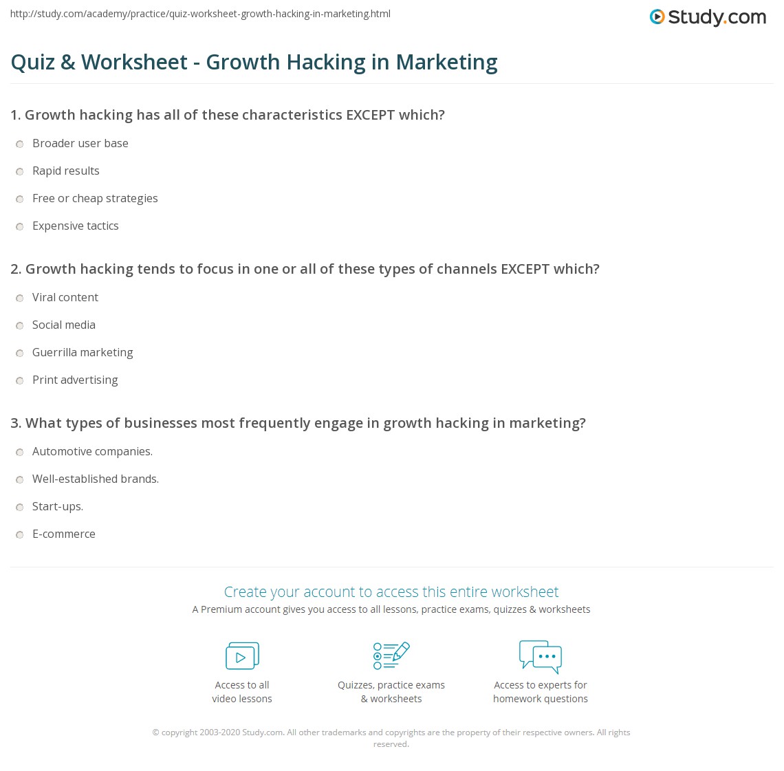 Quiz & Worksheet Growth Hacking in Marketing