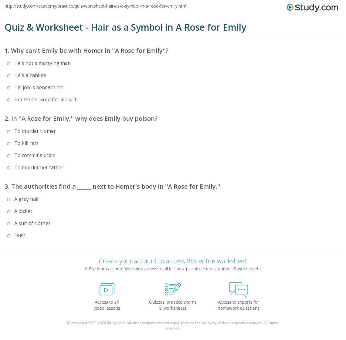 Quiz & Worksheet Hair as a Symbol in A Rose for Emily