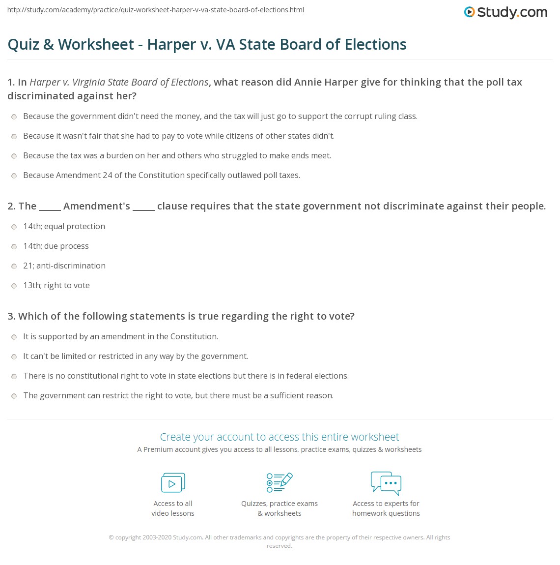 Quiz & Worksheet Harper v. VA State Board of Elections