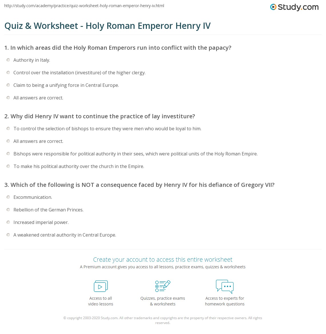 Quiz \u0026 Worksheet - Holy Roman Emperor Henry IV | Study.com, image size:1140x1169