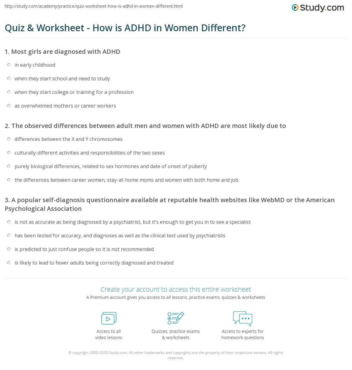 Quiz &amp; Worksheet - How is ADHD in Women Different? | Study.com