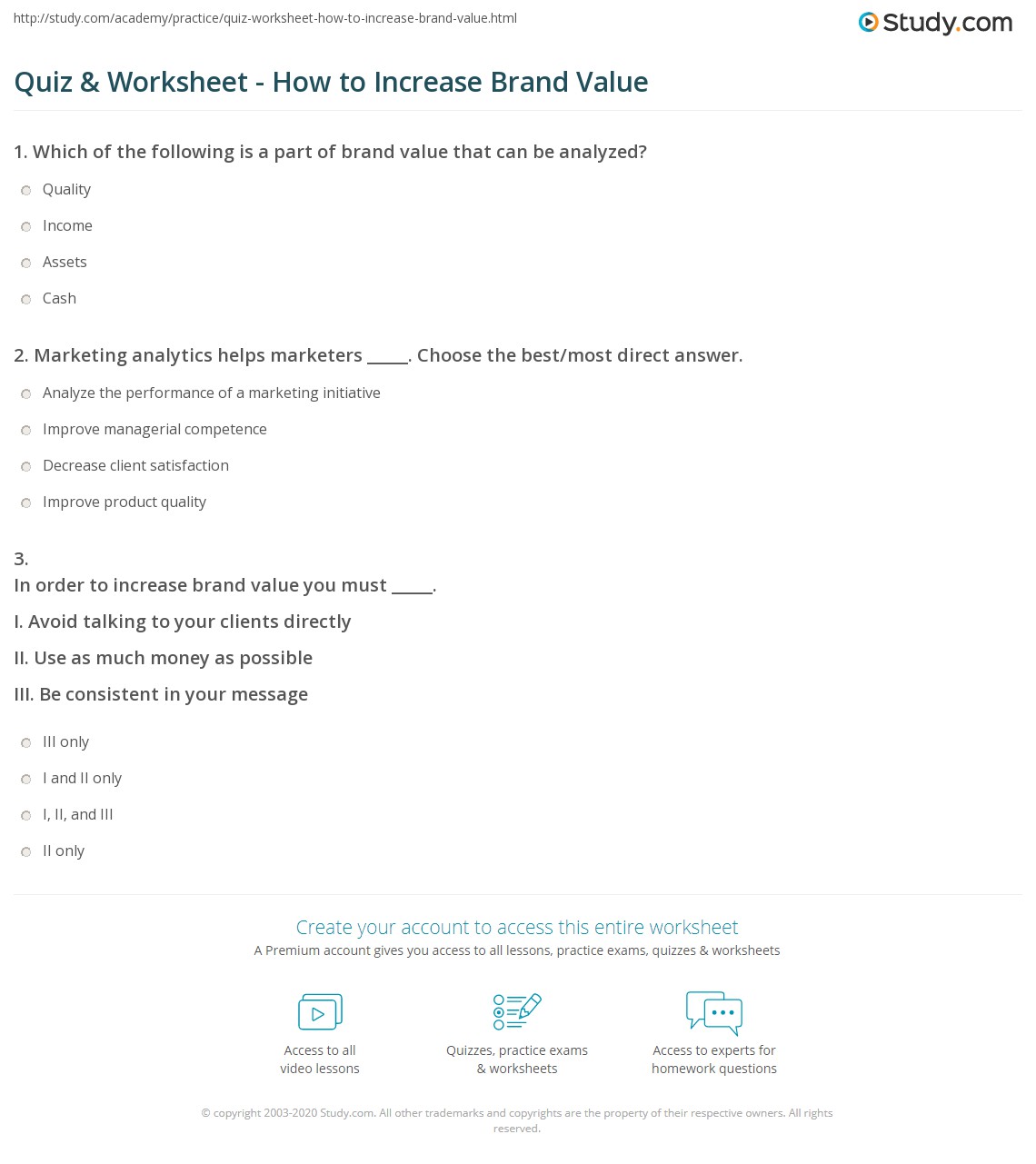 Quiz & Worksheet - How to Increase Brand Value | Study.com