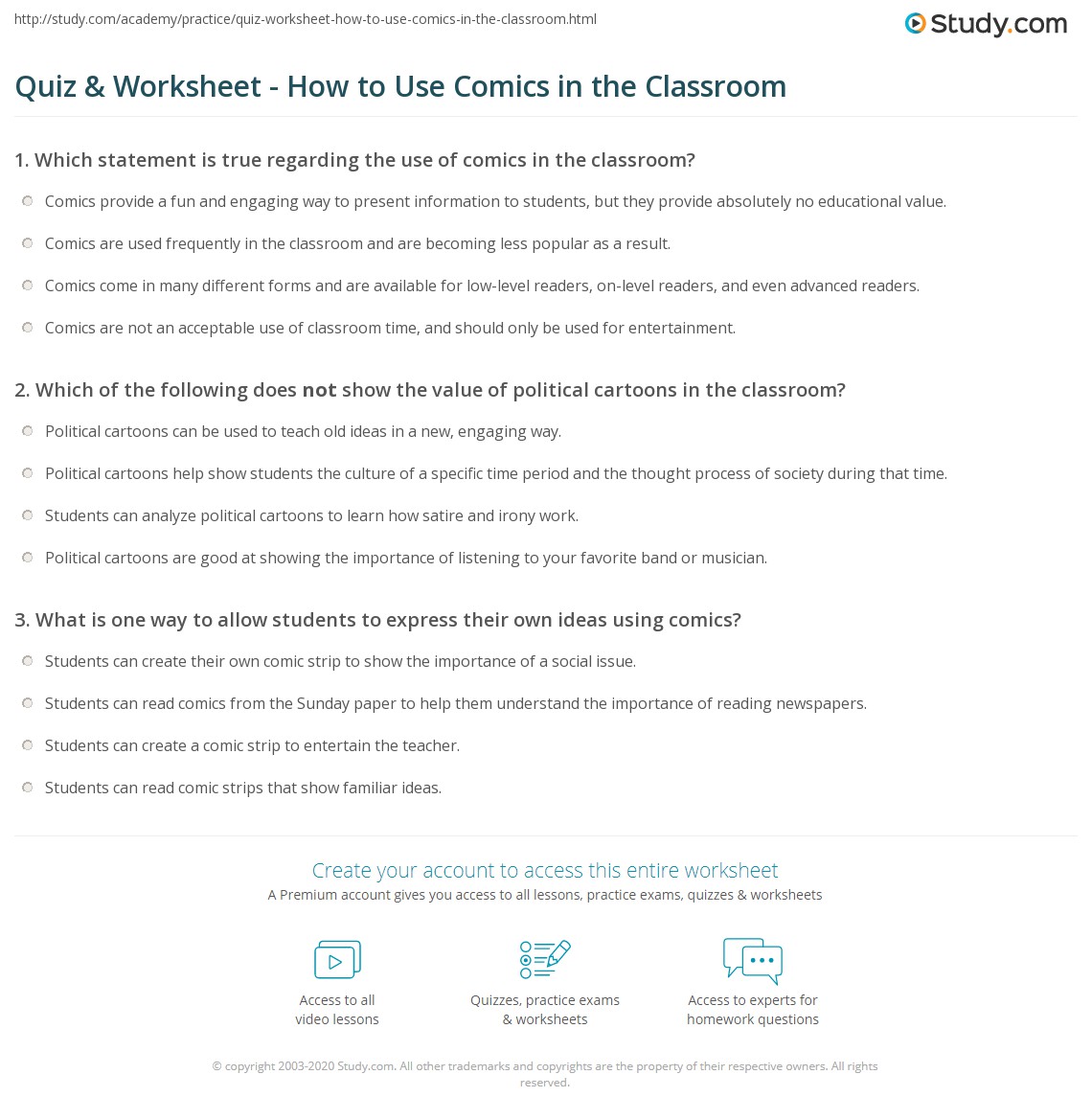 Quiz & Worksheet - How to Use Comics in the Classroom | Study.com