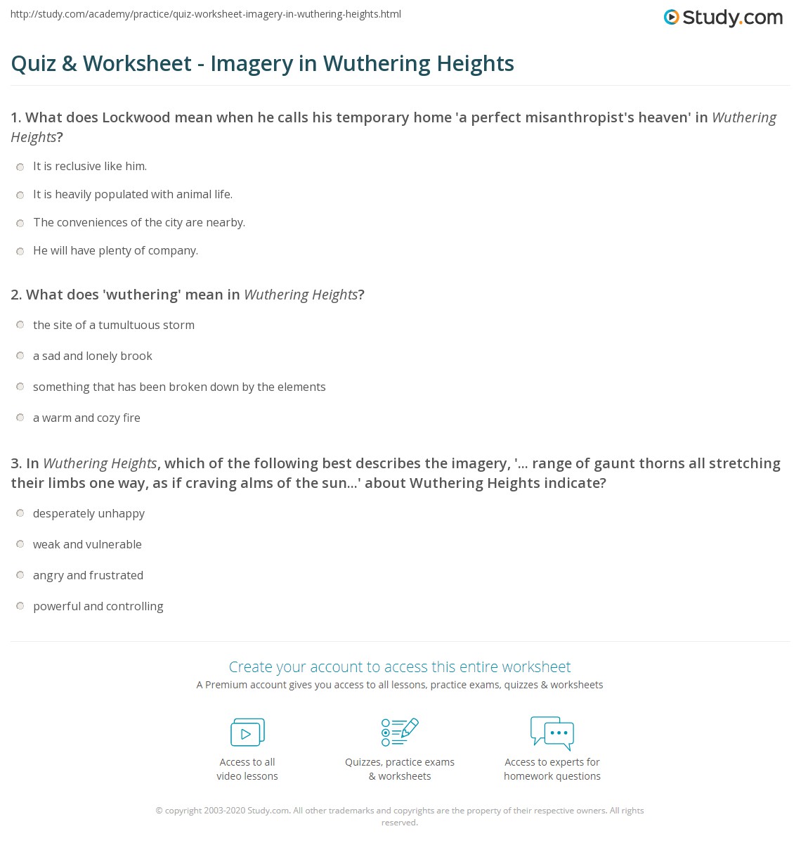 Quiz & Worksheet - Imagery in Wuthering Heights | Study.com