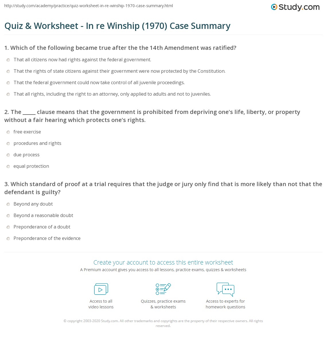 Quiz & Worksheet - In re Winship (1970) Case Summary | Study.com