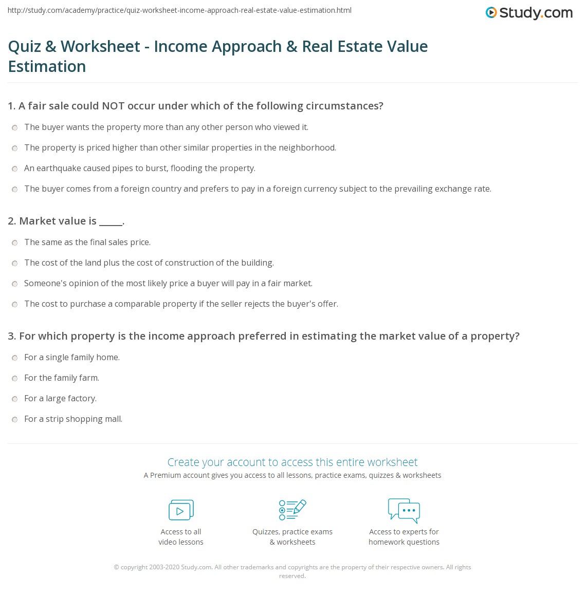 Quiz & Worksheet Approach & Real Estate Value Estimation