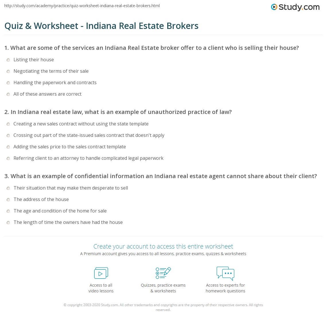 Quiz & Worksheet Indiana Real Estate Brokers