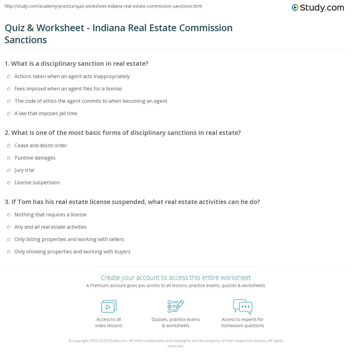 Quiz & Worksheet Indiana Real Estate Commission Sanctions