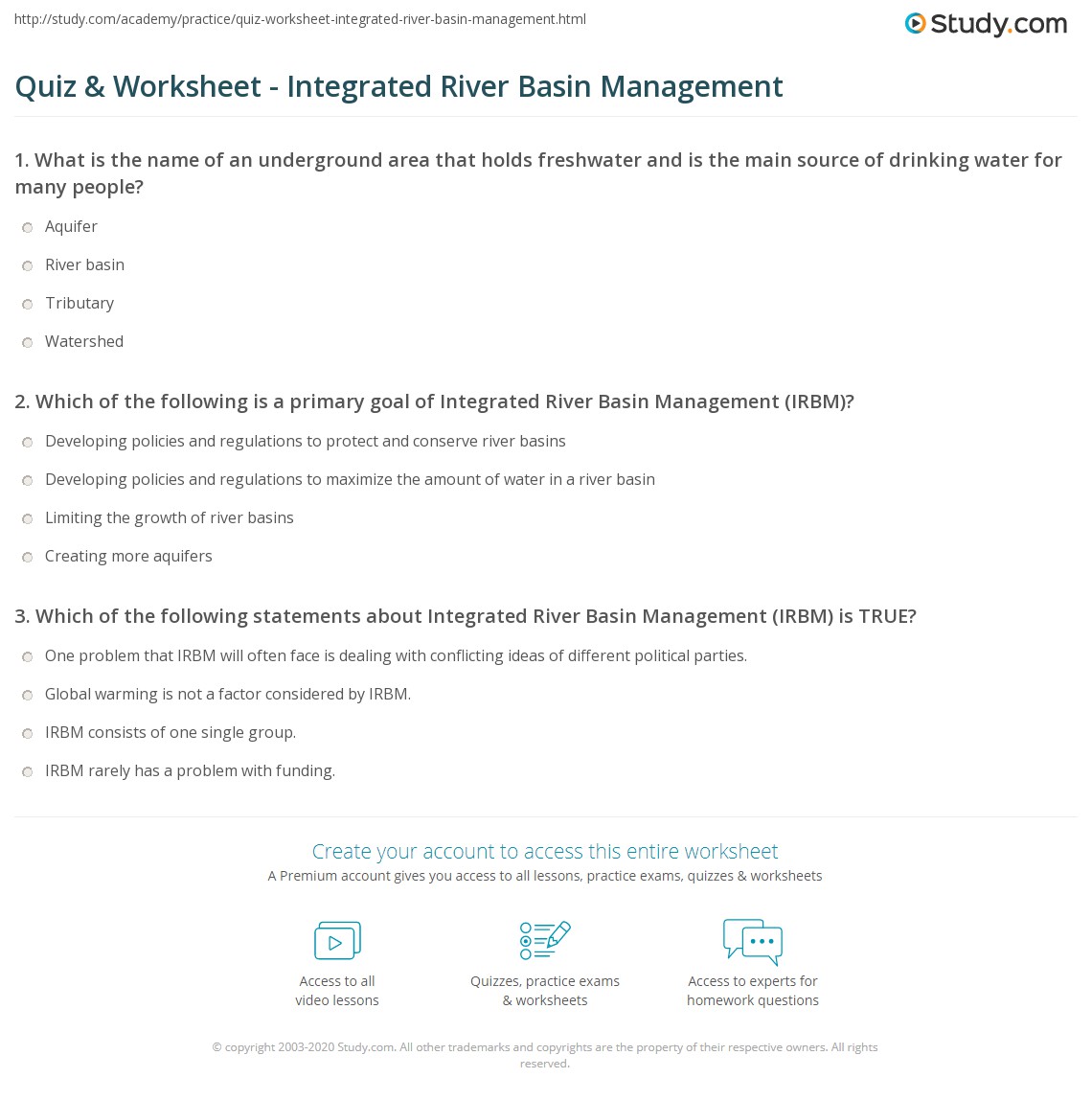 Quiz & Worksheet - Integrated River Basin Management | Study.com