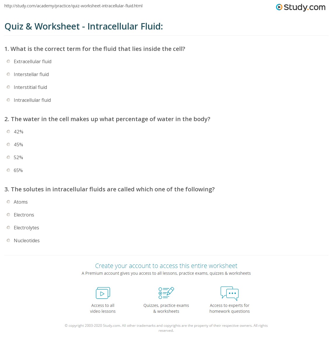 Quiz & Worksheet - Intracellular Fluid: | Study.com