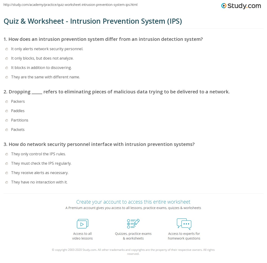 Quiz & Worksheet - Intrusion Prevention System (IPS) | Study.com