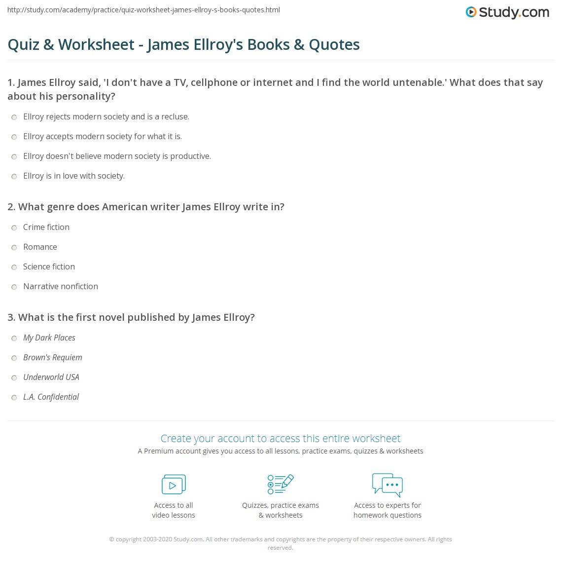 Quiz &amp; Worksheet - James Ellroy's Books &amp; Quotes | Study.com