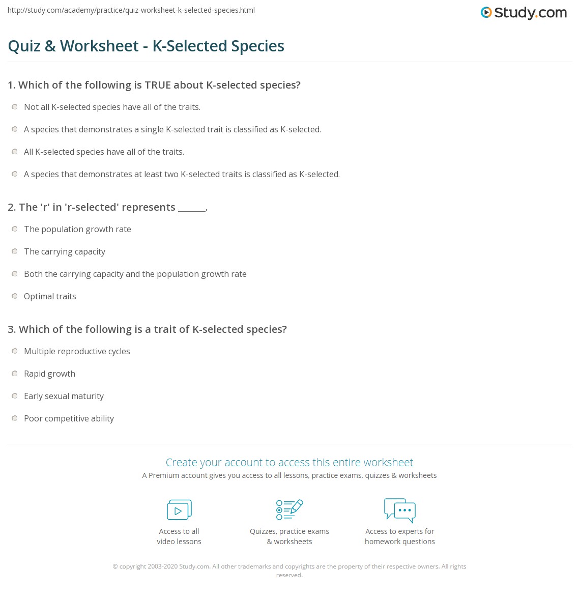 Quiz & Worksheet - K-Selected Species | Study.com