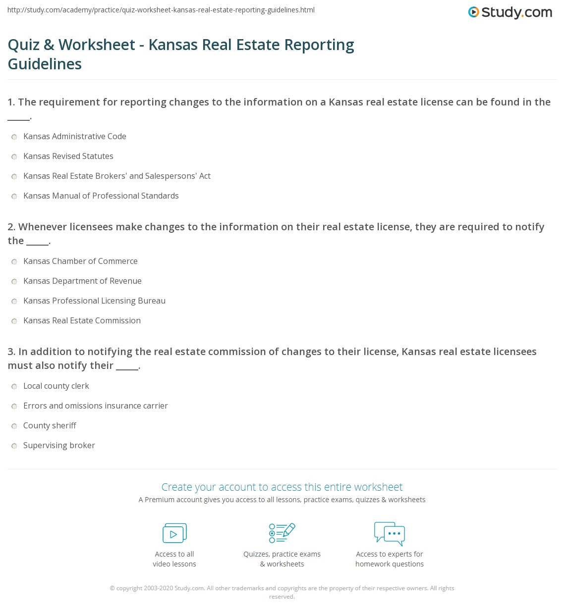 Quiz & Worksheet Kansas Real Estate Reporting Guidelines