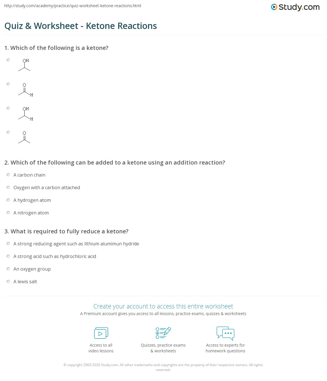 Quiz & Worksheet - Ketone Reactions | Study.com