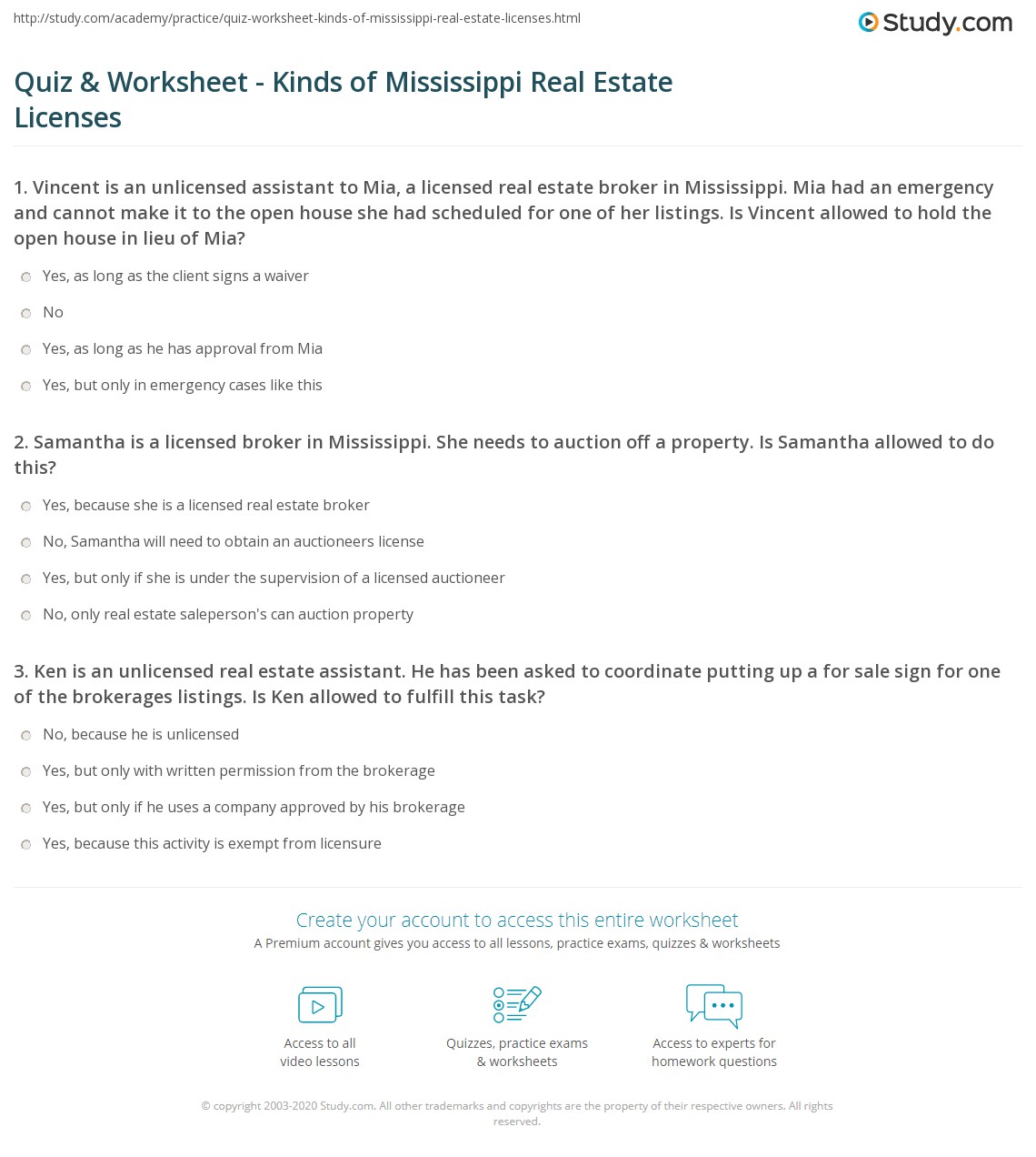 Quiz & Worksheet Kinds of Mississippi Real Estate Licenses