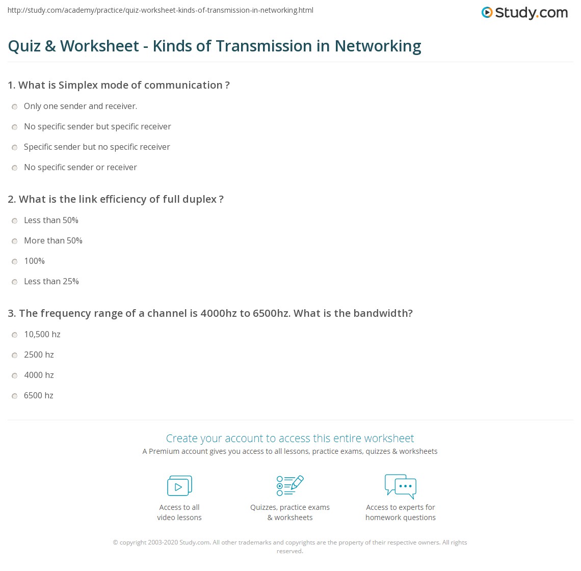 Quiz & Worksheet - Kinds of Transmission in Networking | Study.com