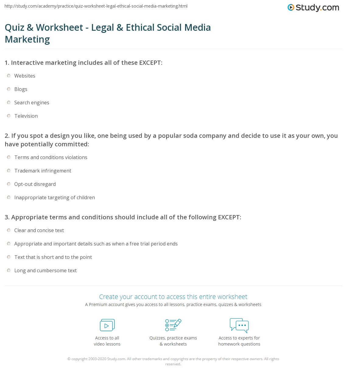 Quiz & Worksheet Legal & Ethical Social Media Marketing