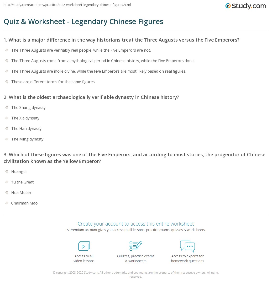 Quiz & Worksheet - Legendary Chinese Figures | Study.com