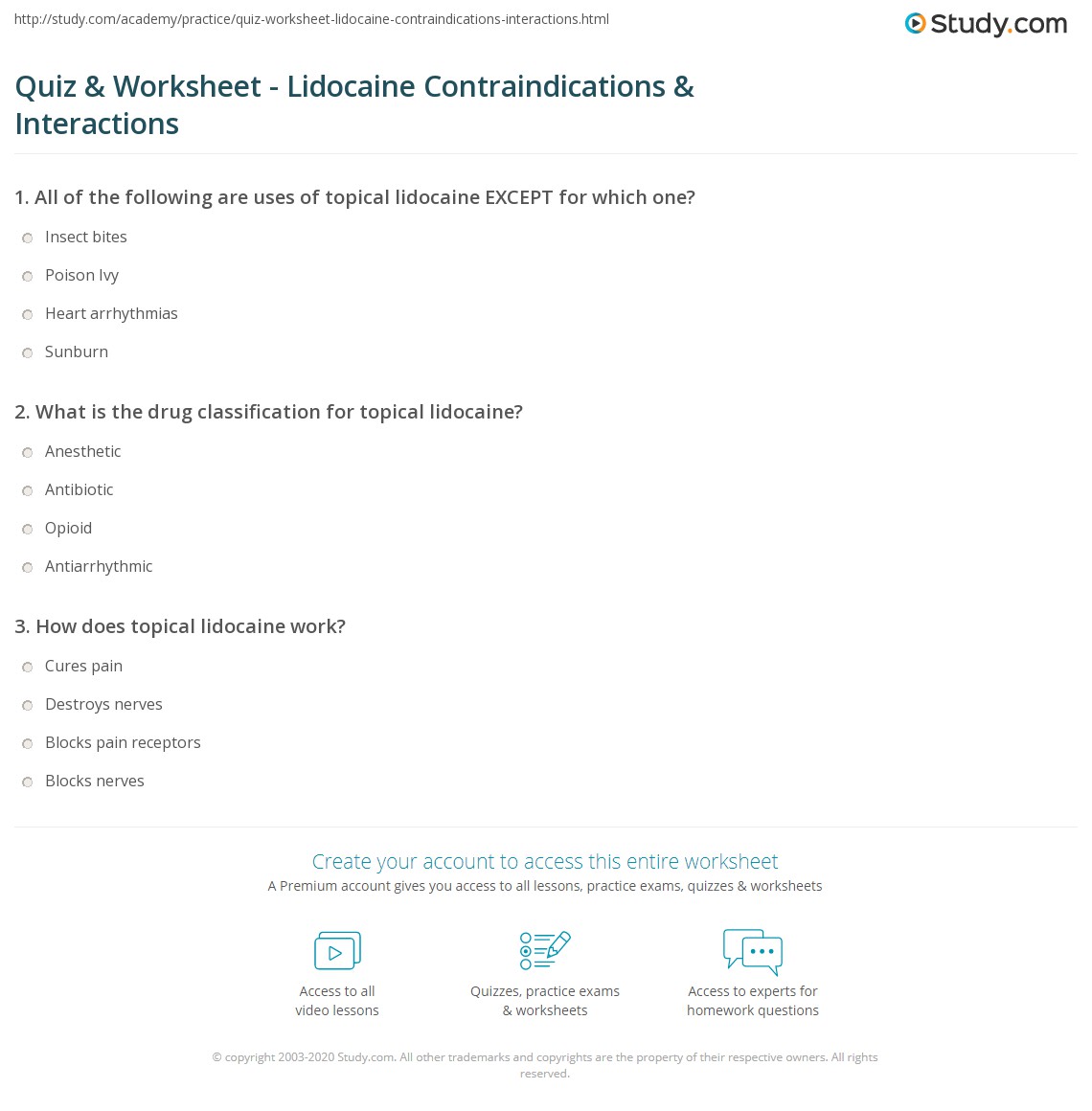 Quiz & Worksheet Lidocaine Contraindications & Interactions